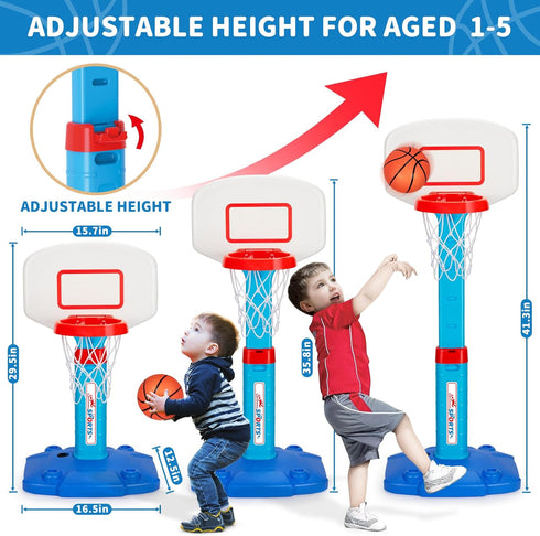 Adjustable Toddler Basketball Hoop Indoor for Age 1-3, Mini Basketball Hoop with 3 Balls for Outdoor Poolside, Birthday