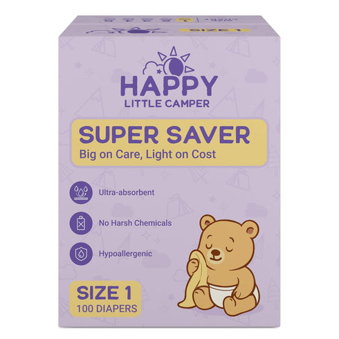 Happy Little Camper Super Saver Diapers, Size 1, 100 Count | Budget-Friendly