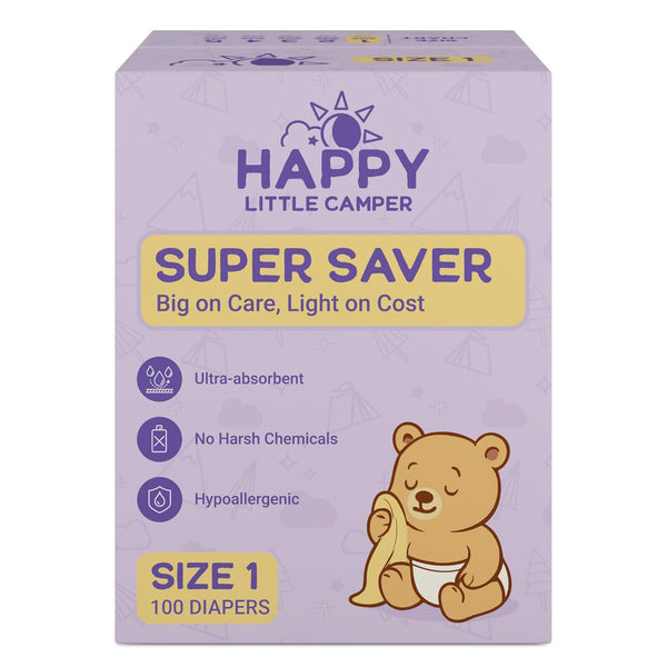 Happy Little Camper Super Saver Diapers, Size 1, 100 Count | Budget-Friendly