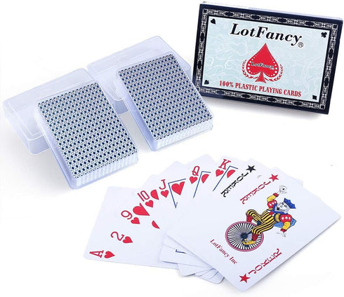 LotFancy Playing Cards - 100% Plastic, Waterproof, 2 Decks with Cases, Poker Size Standard Index for Card Games