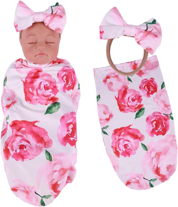 BABESIDE Reborn Baby Doll Blanket with Doll Headband for 17-22 Inch Babydolls, Baby Doll Wrap Towel Set