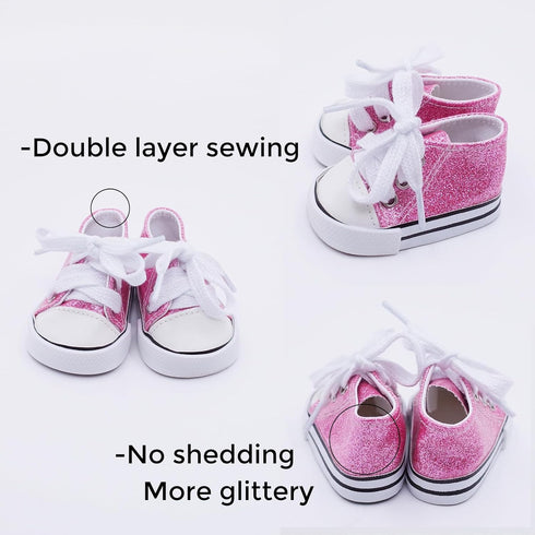 Etistta 6 18 inch 18 inch Pairs of Glitter Canvas Doll Shoes for Doll Shoes American Dolls Accessories