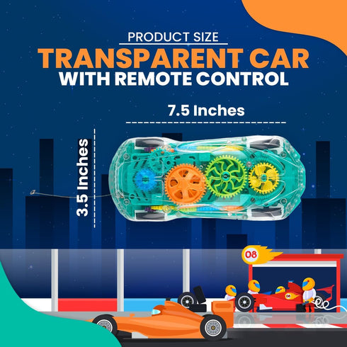 3-5 Playbees Light-Up Transparent Car with Remote Control, Toys for Autistic Kids Ages Sensory Activity for Kids