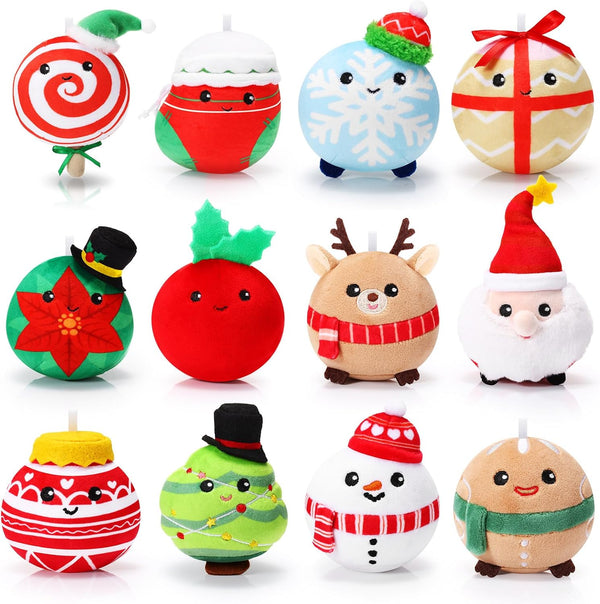 Aoriher 12 Pcs Christmas Plush Ornaments, 3.15 Inch Plush Doll Toy for Xmas Party Favor Gifts