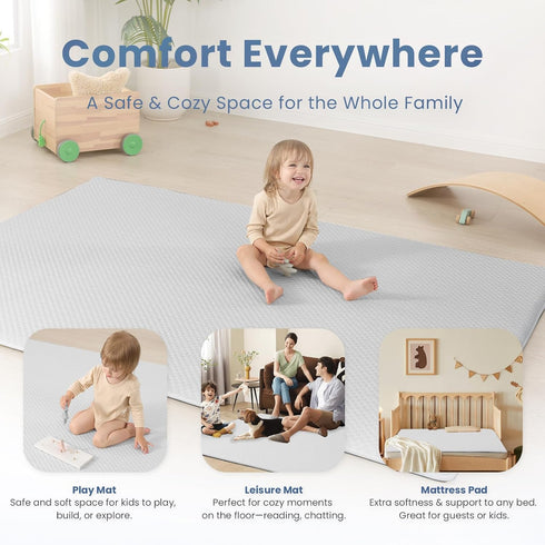 1.3 Tummy Gray,79"x59") Huloo Sleep Baby Play Mat for Floor, Thick Memory Foam Floor Time Mat, Soft & Breathable
