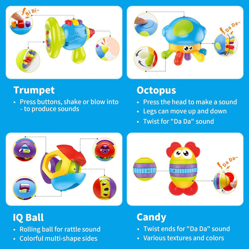 7pcs Set, 0-6 6-12 3-6 0 1 2 3 4 5 6 MOONTOY Baby Rattles Toy Baby Toys Months Infant Toys Months Teethers for Babies