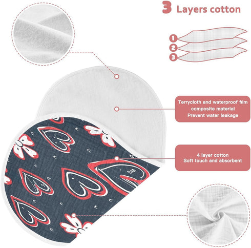 YETTASBIN Cute Love Heart Muslin Baby Burp Cloth, Super Soft Absorbent Cotton Burp Rag Baby Bibs Feeding Cloth