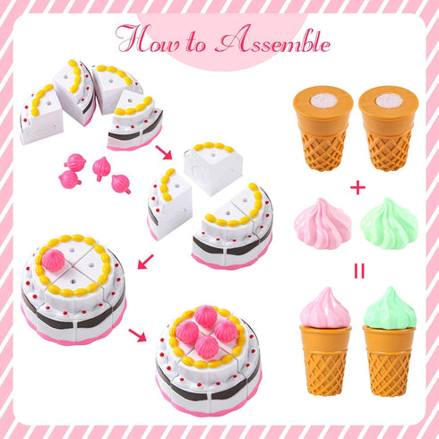 LOVESTOWN 15 PCS Pretend Desserts Toy Set, Play Food for Kids Kitchen, Ice Cream Cupcake Baking Plastic Play Food