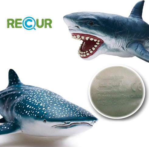 Gemini&Genius Sea Animal Great White Shark and Whale Shark Action Figure Set, Soft Rubber Marine Animal Model Toys for