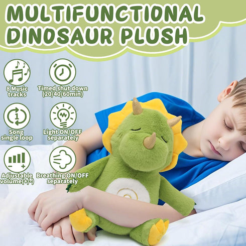 PPONE 11.8 inch Breathing Dinosaur Plush Toys with Light and Sound, Triceratops Dinosaur Stuffed Animal, Adjustable