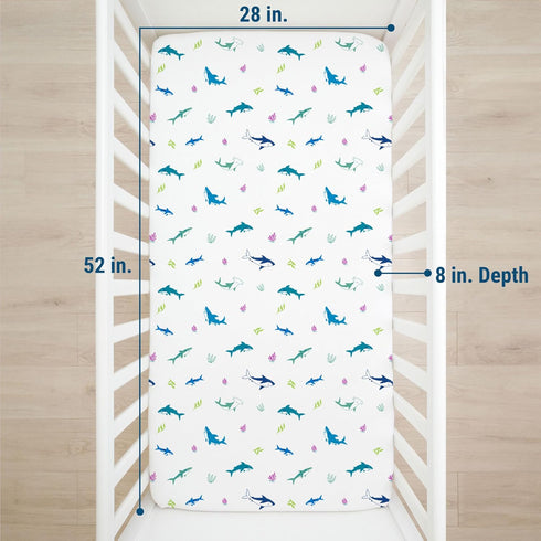 100% Wildkin Cotton Fitted Crib Sheet Soft & Breathable Fitted Sheet (Shark Attack)