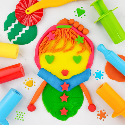 Play Dough Tools Kit, 12 pcs Plastic Playdough Tools with Extruders, Scissors, Rollers and Cutters in Random Color