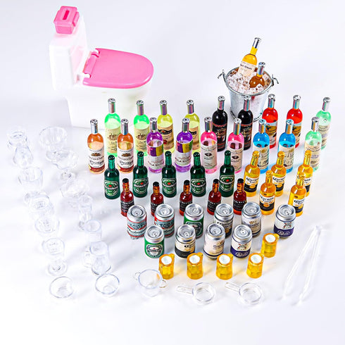 71 Pcs Miniature Ice Cubes, Beer Bottles, and Mini Drink Soda Pop Cans for Doll House Decoration