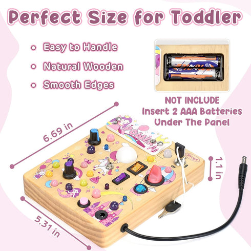 19 10 1 2 3 1-3 Joyreal Busy Board with LED Lights and Switches, Montessori Toys for Year Old, Wooden Sensory Activity