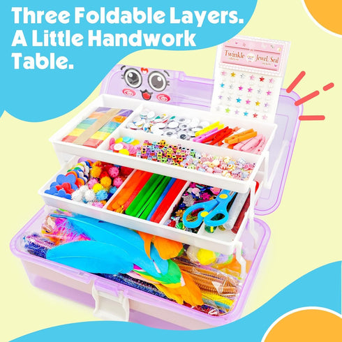 1000+ Set, 3 4-8 8-12 SMILESSKIDDO Arts Craft Supplies for Kids - PCS Toddler DIY Craft Art Supply Portable Layered