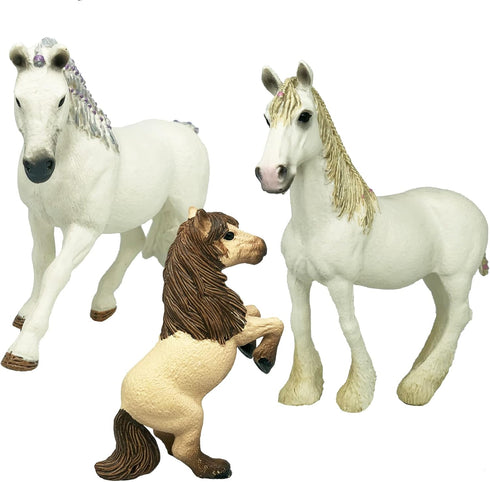 Gemini&Genius 3Pcs Horses Toy, Farm Animal Playset, Mare and Stallion with Baby Action Figures for Kids