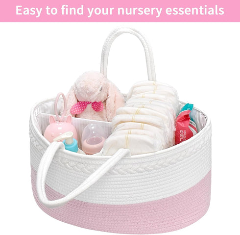 ABenkle X-Large Diaper Caddy Organizer - Cotton Rope Nursery Storage Basket for Baby Essentials, Boys & Girls Shower