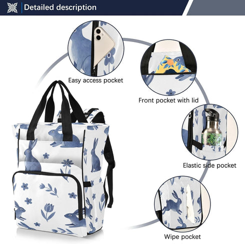 BOESI Backpack, Mommy Backpack Ink-wash Rabbit Diaper Bag Bag, Multifunctional Diaper Bag, Travel