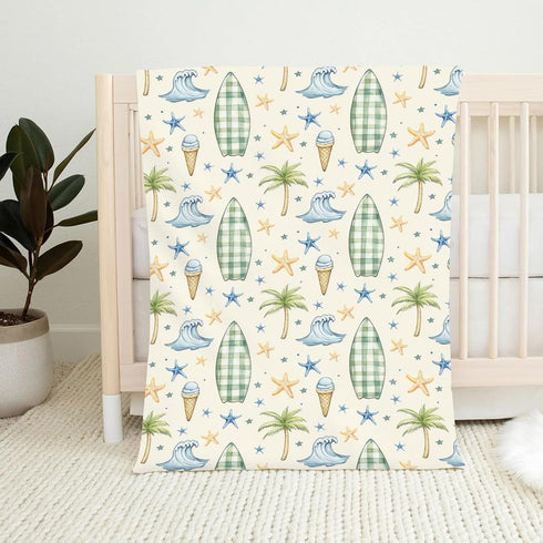 Wicbfdfv Summer 60x80inch Boho Beach Surfing Starfish Baby Blanket Girls Boys Cute Surfboard Coconut Trees Sea Waves
