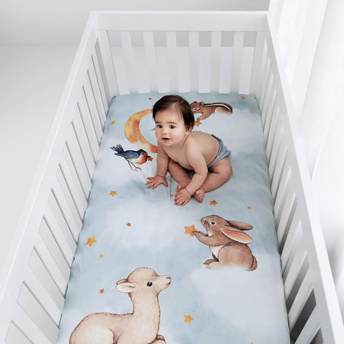 100% (52 28 inches) Rookie Humans Cotton Sateen Fitted Crib Sheet: Goodnight Wonderland. Modern Nursery, Use as a Photo