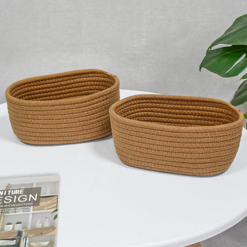 ?2 Pack?ABenkle Small Woven Baskets, Tiny Oval Shallow Storage Baskets, Mini Cotton Rope Decorative Basket, Boho