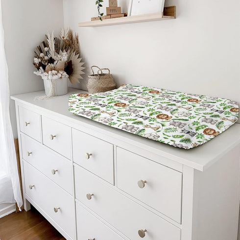 Baby Safari Animals Changing Pad Covers with Tropical Leaves, Soft Breathable Stretch for Diaper Change Table 32''x16''