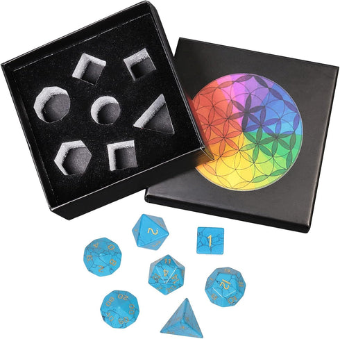 Amogeeli 7pcs Hand-Carved Crystal DND Dice Set, Stone Polyhedral Rolling Dice Kit for RPG Table Game