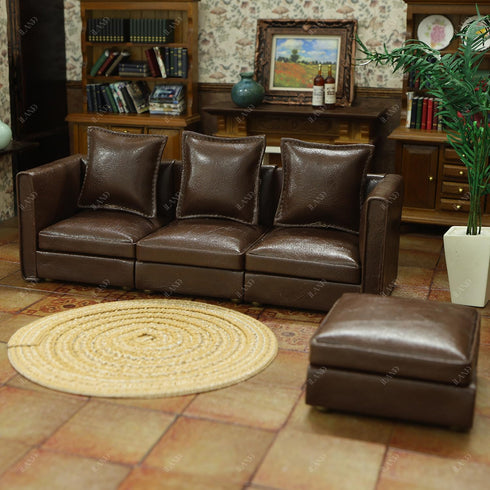 Set 1/12 iLAND Dollhouse Furniture Miniature Sectional Couch for Doll House Dcor Fit Scale Accessories, Modern Brown
