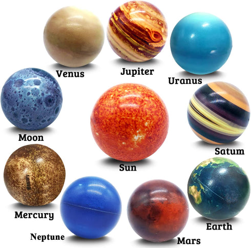 10PCS Solar System Planet Stress Balls, Stress Relief Planets and Space Ball Educational Toys for Adults and Kids