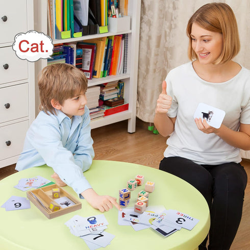 BenBen Educational Toys - Montessori 110 Flash Cards CVC Word Builder for Kids 3-6, Alphabet Learning and Spelling Games