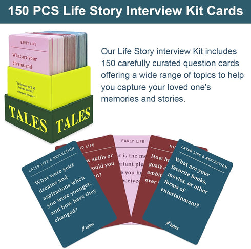 150 Pcs Life Story Interview Kit Cards, Family Conversation Cards for Family Game Night with Curated Question Cards