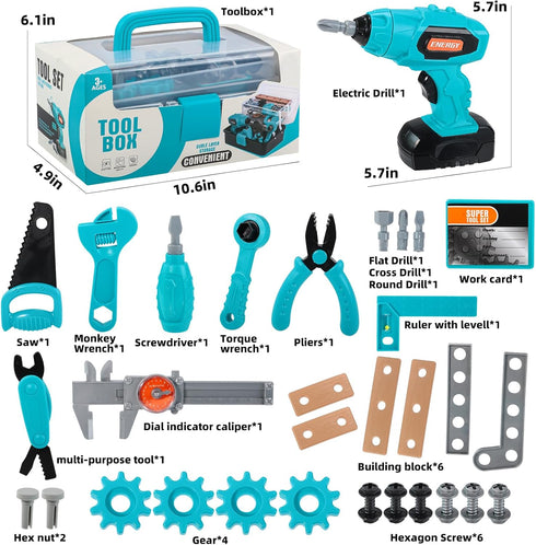 Set Set 3,4,5,6,7 GAIETYDIY Kids Tool Pretend Play Toddler Tool with Tool Box, Electronic Toy Drill, Screwdriver, Screw