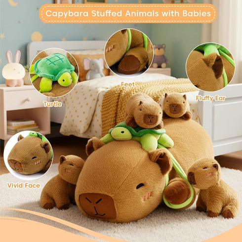 Mommy 4 Backpack SQEQE Capybara Stuffed Animals with Babies Inside, Capybara Plush with & Babies, Cute Plushies