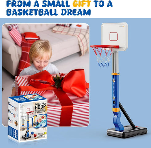 Toddler Basketball Hoop, Adjustable Height 2.3-4.5ft with 4 Balls & Pump, Blue