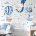decalmile Blue Grey Sleeping Elephant Wall Decals Hot Air Balloon Moon Clouds Stars Wall Stickers Baby Nursery Kids