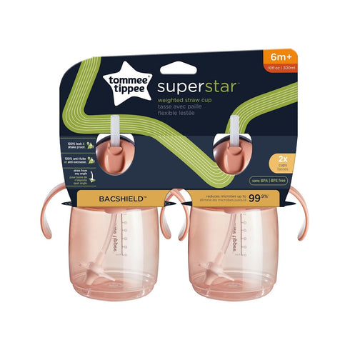 Tommee 10oz 6 Pack 2 Tippee Starter Weighted Straw Baby & Toddler Sippy Cup for Months+, with Silicone Weighted Straw