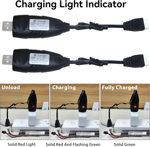 Tosiicop 11.1V 2A 1500mAh XH-4P 3S 11.1 2 Pack Battery Charger Airsoft - USB Chargers with Plug Gel Blaster Lipo