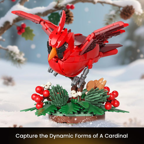 JAKI Northern Cardinal Building Kit, Red Bird with Holly Plant Botanical Collection Building Toys, Relaxing Build