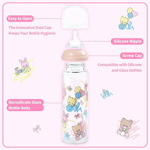 Oversized Adult Glass Feeding Bottle - Ultra Printed Baby Cuties Design