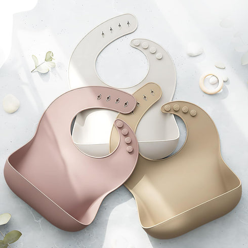 Tiny Marvels Silicone Bibs for Babies with Food Catcher Pocket, Adjustable Waterproof