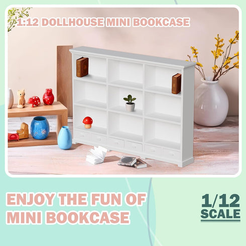 1:12 Scale Dollhouse Bookshelf, Multi-Functional Dollhouse Book Shelf for Displaying Mini Books and Accessories, Great