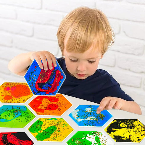 Set 12 Onyoloy Liquid Sensory Soft Gel Toys - of - Hexagonal Sensory Fidget Toys, Water Sensory Toys for Nursery