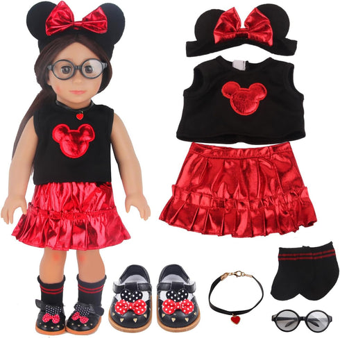 18 Inch Doll Playset for Girl Dolls, Micky Themed Accessories for American Dolls, Total of 7 pcs