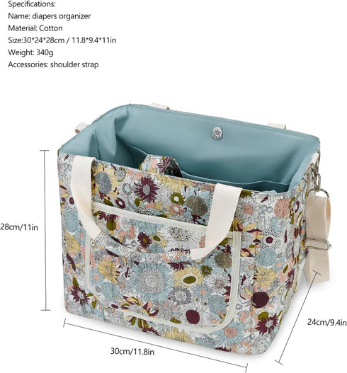 Floral Diaper Bag Tote - Large Capacity for Baby Essentials