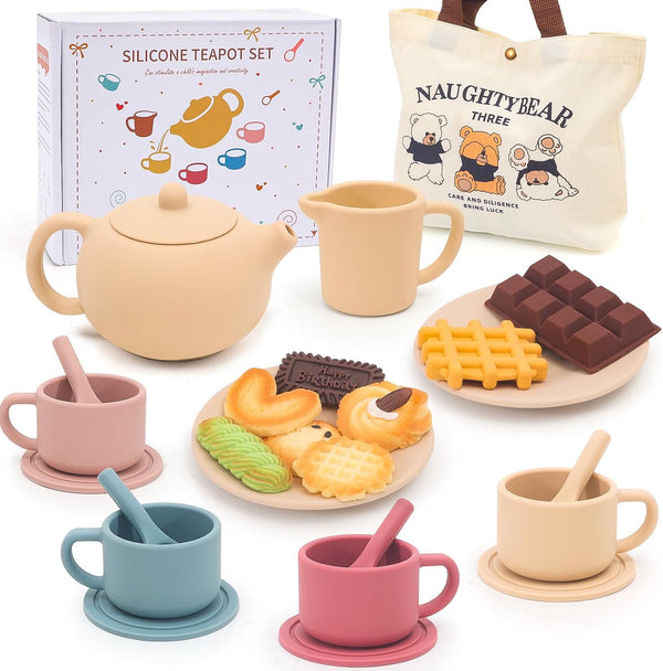 Silicone Tea Party Set for Little Girls Kids Toddlers Tea Set with