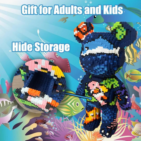 Set (6880 Teddy Blocks Bear Micro Building Blocks Pieces) Underwater World Brick with Storage Drawer, Gift for Adults
