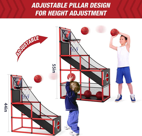 Basketball Arcade Game Indoor Outdoor, Kids Basketball Hoop with 4 Balls & Pump, Single Shot Basketball Game at Home,