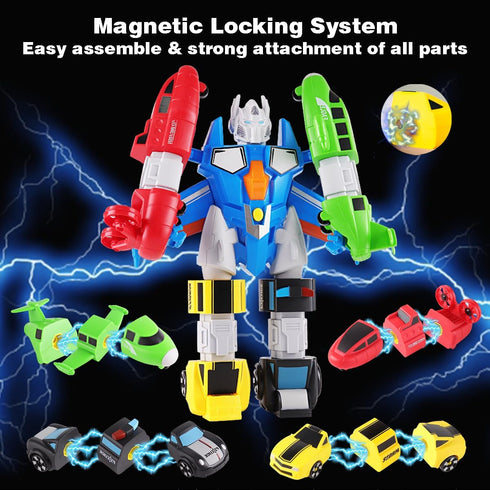 SOMMER 5-in-1 Magnetic Vehicles Toy Playset, Mix and Match STEM Stacking Assembling Car Kit with Storage Box for Kids