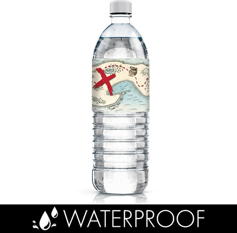 Pirate Treasure Map Birthday Water Bottle Labels, 20 Stickers