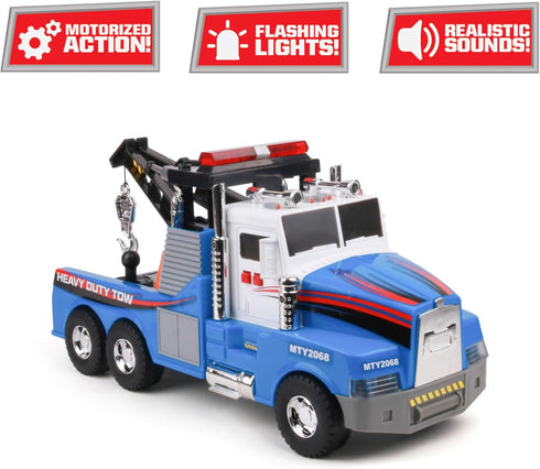 15" Winch 3+ Mighty Fleet Mighty Motorized Tow Truck Toy Vehicle with Lights, Sounds, Working & Traffic Cones Batteries